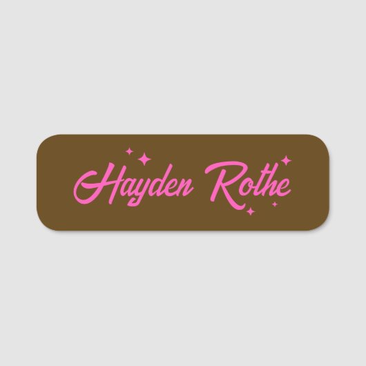 レトロブラウンピンクタイポグラフィ星 名札 (正面)