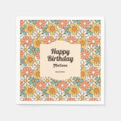 レトロブラウンピーチフローラグルーヴィ誕生日 スタンダードカクテルナプキン (正面)