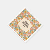 レトロブラウンピーチフローラグルーヴィ誕生日 スタンダードカクテルナプキン (角)