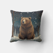 レトロブラウンベア真夜中の冬の風景 アウトドアクッション (裏面)
