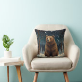 レトロブラウンベア真夜中の冬の風景 クッション (椅子)