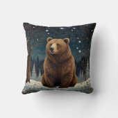 レトロブラウンベア真夜中の冬の風景 クッション (裏面)