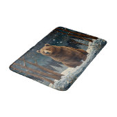 レトロブラウンベア真夜中の冬の風景 バスマット (アングル)