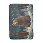 レトロブラウンベア真夜中の冬の風景 バスマット (正面縦)