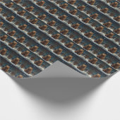 レトロブラウンベア真夜中の冬の風景 ラッピングペーパー (角)