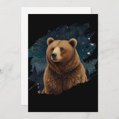レトロブラウンベア真夜中の冬の風景 招待状 (正面/裏面)