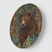 レトロブラウンベアboho woodlandアートワーク ラージ壁時計 (傾斜)