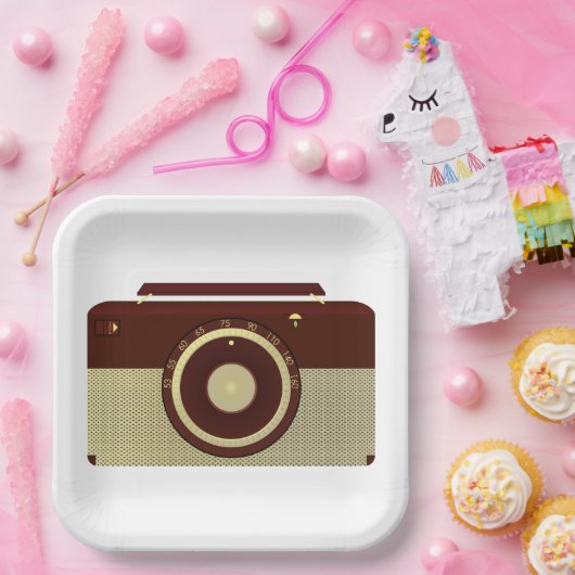 レトロブラウン及び金ゴールドアンティーク無線機 ペーパープレート (パーティー)