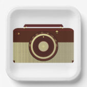 レトロブラウン及び金ゴールドアンティーク無線機 ペーパープレート (正面)