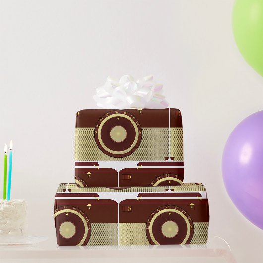 レトロブラウン及び金ゴールドアンティーク無線機 ラッピングペーパー