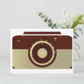 レトロブラウン及び金ゴールドアンティーク無線機 招待状 (スタンド正面)