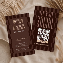 レトロブラウン＆ベージュのソーシャルメディアQRコード 名刺