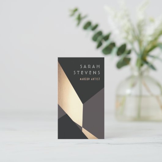 レトロブラックおよび金ゴールドアールデコ抽象芸術 名刺 (スタンド正面)