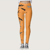 レトロブラックこうもりカボチャ女の子らしンミニマルハロウィン レギンス (正面)