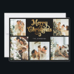 レトロブラックと金ゴールドメリークリスマスファミリーフォト シーズンカード<br><div class="desc">休日の応援をブラック&スタイリッシュ金ゴールドメリークリスマスフォトコラージカードで送信！金色と黒い背景を持つシックなレトロお洒落スクリプトを搭載し、家族の写真を美しくお気に入りの展示。クラシックのエレガンスとバイブの完璧な融合モダンで、愛する人にとって永遠の形見となる。写真と家族の名前でパーソナライズして、1つの種類の休日の挨拶を作成！</div>