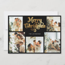 レトロブラックと金ゴールドメリークリスマスファミリーフォト