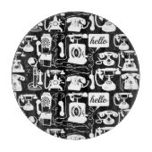 レトロブラックまたは任意の色と白の電話パターン カッティングボード (正面)