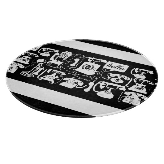 レトロブラックまたは任意の色と白の電話パターン カッティングボード (角)