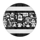 レトロブラックまたは任意の色と白の電話パターン カッティングボード (正面)