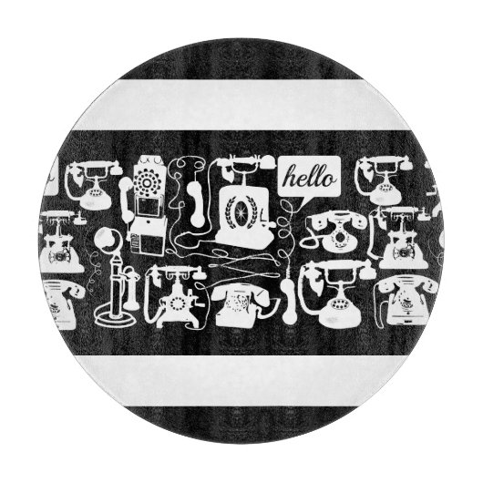 レトロブラックまたは任意の色と白の電話パターン カッティングボード (正面)