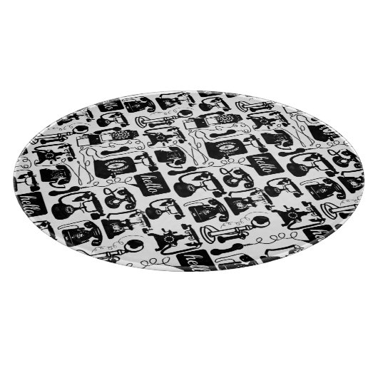 レトロブラックまたは任意の色と白の電話パターン カッティングボード (角)