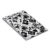 レトロブラックまたは任意の色と白の電話パターン ノートブック (右側)