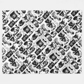 レトロブラックまたは任意の色と白の電話パターン フリースブランケット (正面(横))