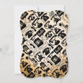 レトロブラックまたは任意の色と白の電話パターン 招待状 (裏面)