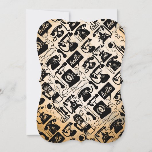 レトロブラックまたは任意の色と白の電話パターン 招待状 (裏面)