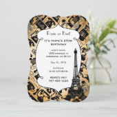 レトロブラックまたは任意の色と白の電話パターン 招待状 (スタンド正面)