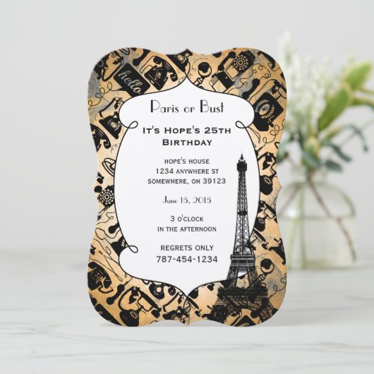 レトロブラックまたは任意の色と白の電話パターン 招待状 (スタンド正面)