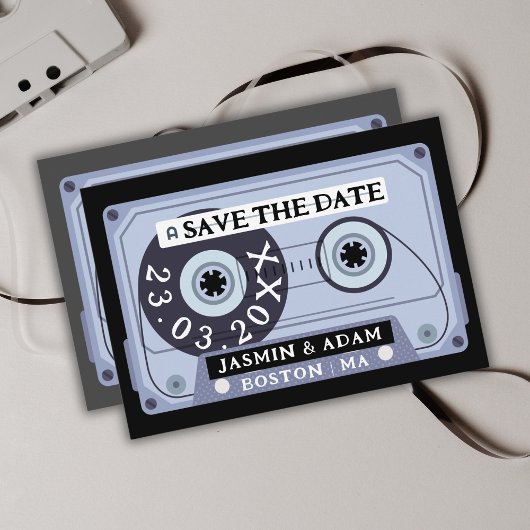 レトロブラックカセットテープ Save The Date カード