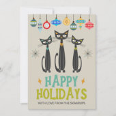 レトロブラックキャッツオーナメントミッドセンチュリークリスマス シーズンカード (正面)