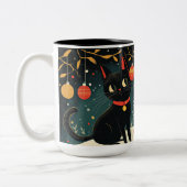 レトロブラックキャットおもしろいホリデーマグ ツートーンマグカップ (左)