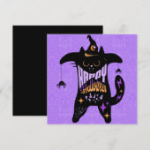 レトロブラックキャットウィッチホークハロウィンカード (正面/裏面)