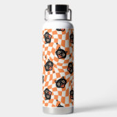 レトロブラックキャットオレンジチェックパターン ウォーターボトル (背面)