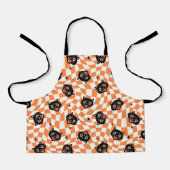 レトロブラックキャットオレンジチェックパターン エプロン (正面)