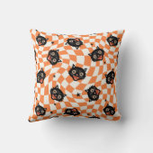 レトロブラックキャットオレンジチェックパターン クッション (裏面)
