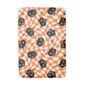 レトロブラックキャットオレンジチェックパターン バスマット (正面縦)