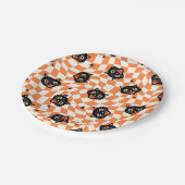 レトロブラックキャットオレンジチェックパターン ペーパープレート (アングル)