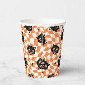 レトロブラックキャットオレンジチェックパターン 紙コップ (右)
