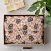 レトロブラックキャットオレンジチェックパターン 薄葉紙 (ギフト)