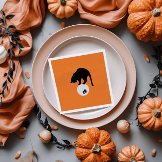 レトロブラックキャットオンザムーンハロウィーン スタンダードカクテルナプキン