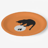 レトロブラックキャットオンザムーンハロウィーン ペーパープレート (アングル)