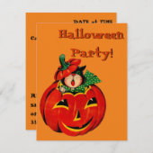 レトロブラックキャットハローウィンパーティ招待状 招待状 (正面/裏面)