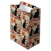 レトロブラックキャットピンクネックレスコラージュ ミディアムペーパーバッグ (正面アングル)