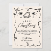 レトロブラッククリーム手描きフォトメリークリスマス シーズンカード (正面)