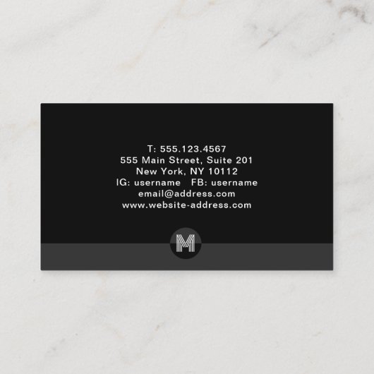 レトロブラックグレーホワイトジオメトリックモノグラモダンム 名刺 (裏面)