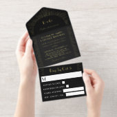 レトロブラックゴールデン日が差すことズモノグラム結婚ズ オールインワン招待状 (切り取り部)