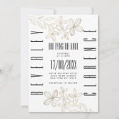 レトロブラックタイポグラフィホワイト金ゴールド結婚フローラ 招待状 (正面)